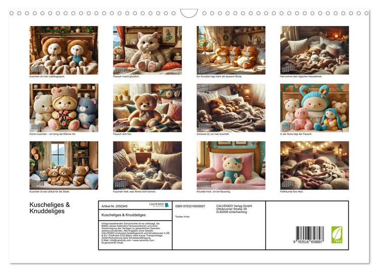 Produktbild: Kuscheliges & Knuddeliges (Wandkalender 2026 DIN A3 quer), CALVENDO Monatskalender