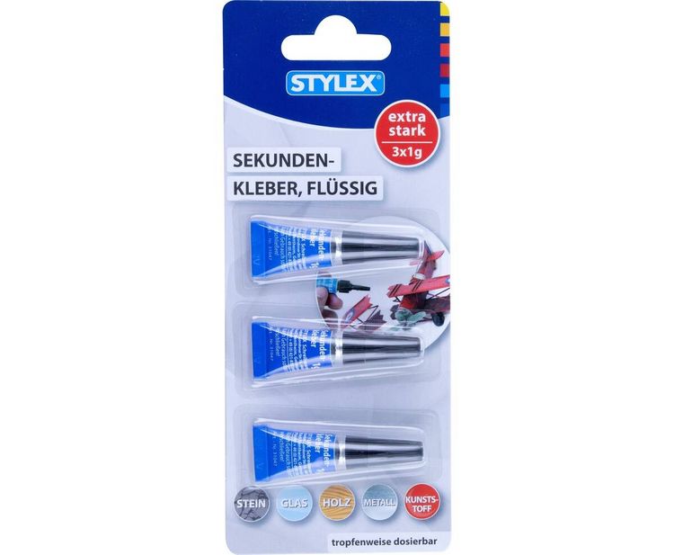 Produktbild: Stylex Sekundenkleber, 3 Tuben &agrave; 1g
