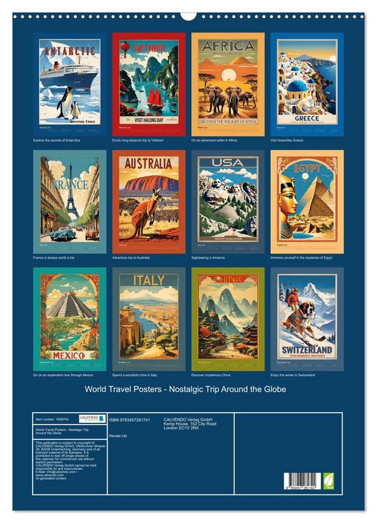 Produktbild: World Travel Posters - Nostalgic Trip Around the Globe (Wall Calendar 2026 DIN A2 portrait), CALVENDO 12 Month Wall Calendar