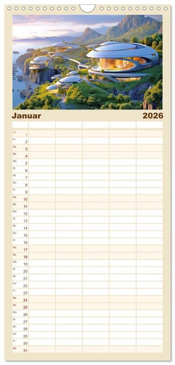 Produktbild: Familienplaner 2026 - Futuristische moderne Behausungen mit 5 Spalten (Wandkalender, 21 x 45 cm) CALVENDO