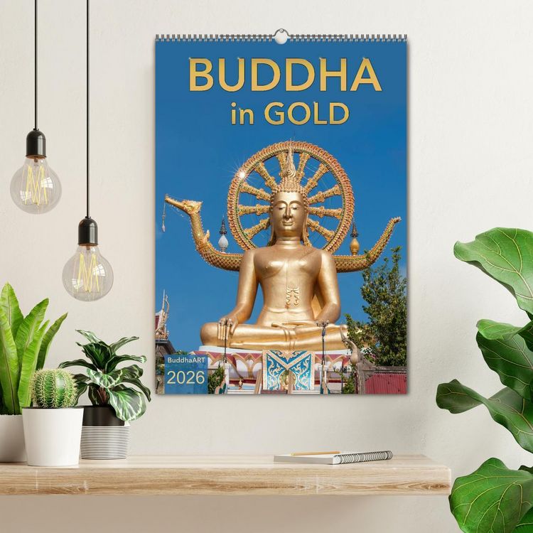 Produktbild: BUDDHA in GOLD (Wandkalender 2026 DIN A2 hoch), CALVENDO Monatskalender