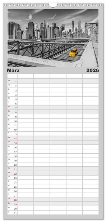 Produktbild: Familienplaner 2026 - NEW YORK Urbaner Flair mit 5 Spalten (Wandkalender, 21 x 45 cm) CALVENDO
