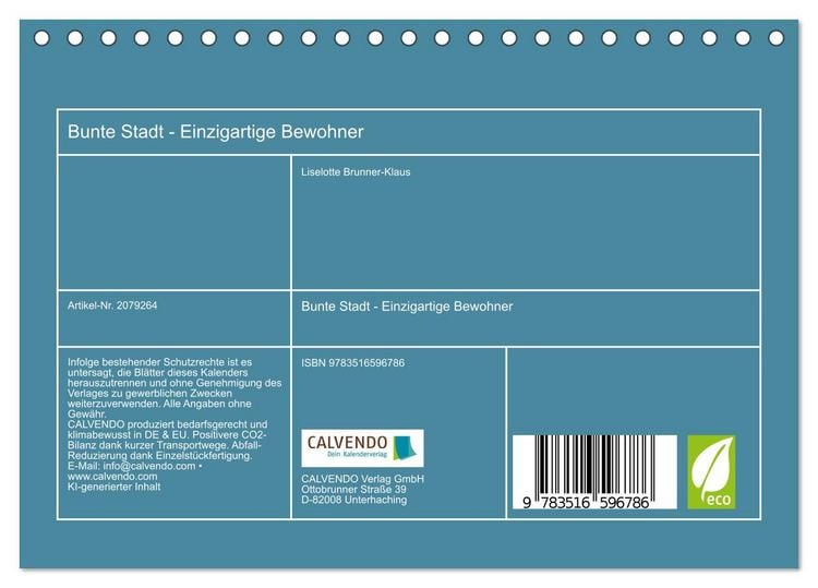 Produktbild: Bunte Stadt - Einzigartige Bewohner (Tischkalender 2026 DIN A5 quer), CALVENDO Monatskalender