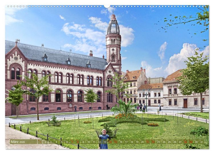 Produktbild: Aschersleben zur Kaiserzeit in Farbe &ndash; Kolorierte Schwarzwei&szlig;fotografien (hochwertiger Premium Wandkalender 2026 DIN A2 quer), Kunstdruck in Hochglanz