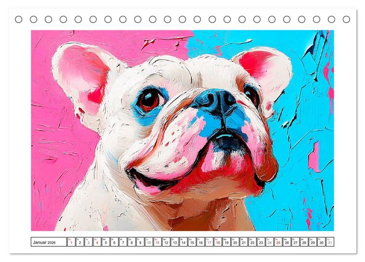 Produktbild: Bulldoggen Paintings. K&uuml;nstlerische Hundeportr&auml;ts im leuchtenden &Ouml;lgem&auml;lde-Stil (Tischkalender 2026 DIN A5 quer), CALVENDO Monatskalender