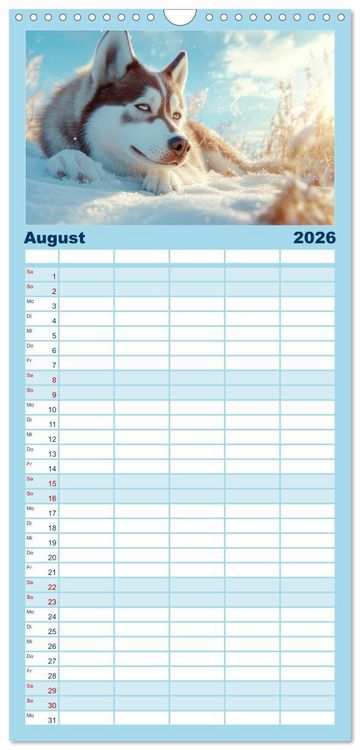 Produktbild: Familienplaner 2026 - Huskies - Kraft und Anmut mit 5 Spalten (Wandkalender, 21 x 45 cm) CALVENDO