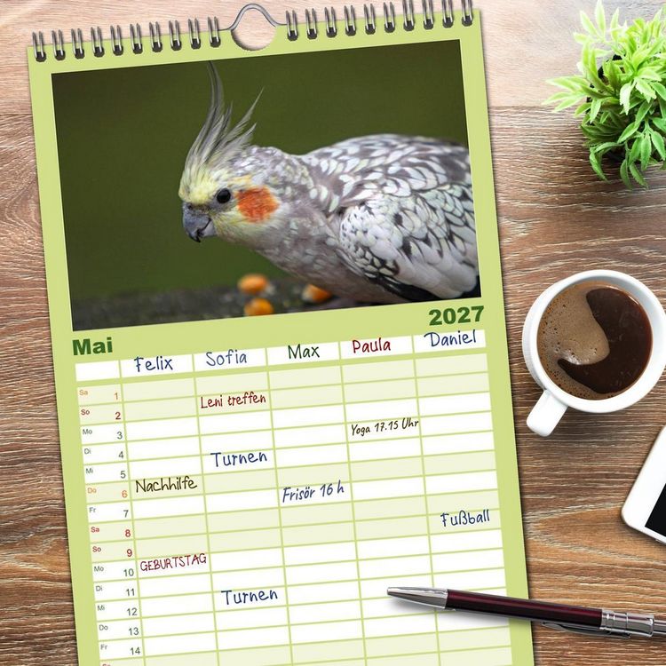 Produktbild: Familienplaner 2027 - Nymphensittiche mit 5 Spalten (Wandkalender, 21 x 45 cm) CALVENDO