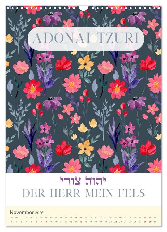 Produktbild: Hebr&auml;ische Namen Gottes aus der Torah (Wandkalender 2026 DIN A3 hoch), CALVENDO Monatskalender