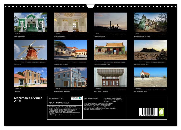 Produktbild: Monuments of Aruba 2026 (Wall Calendar 2026 DIN A3 landscape), CALVENDO 12 Month Wall Calendar