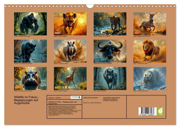 Produktbild: Wildlife im Fokus - Begegnungen auf Augenh&ouml;he (Wandkalender 2026 DIN A3 quer), CALVENDO Monatskalender
