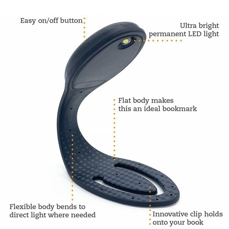 Produktbild: Flexilight Leselicht (Black Dots) - schwarz - 2 in 1 Leselampe & Lesezeichen - LED Leselicht - Geschenk für Leser, Buchliebhaber - Deutsche Ausgabe