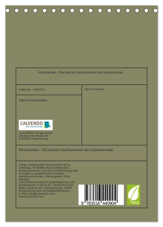 Produktbild: Minidrachen - Die kleinen Nachkommen der Urzeitmonster (Tischkalender 2026 DIN A5 hoch), CALVENDO Monatskalender