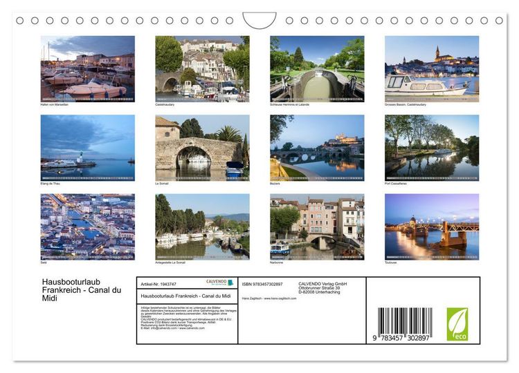 Produktbild: Hausbooturlaub Frankreich - Canal du Midi (Wandkalender 2026 DIN A4 quer), CALVENDO Monatskalender