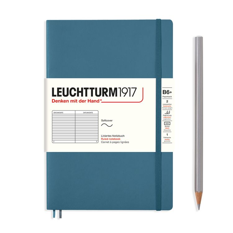 Produktbild: LEUCHTTURM1917 Notizbuch Paperback (B6+), Softcover, 123 nummerierte Seiten, Stone Blue, Liniert