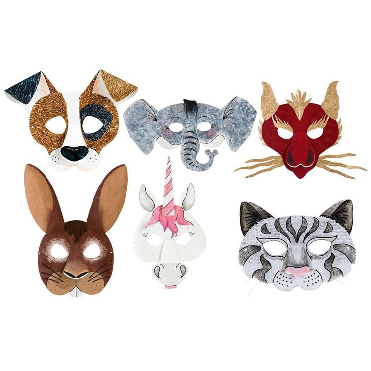Produktbild: folia Kindermasken Tiere zum Ausmalen aus Pappe 6 St&uuml;ck