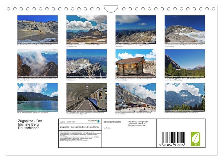Produktbild: Zugspitze - Der h&ouml;chste Berg Deutschlands (Wandkalender 2026 DIN A4 quer), CALVENDO Monatskalender