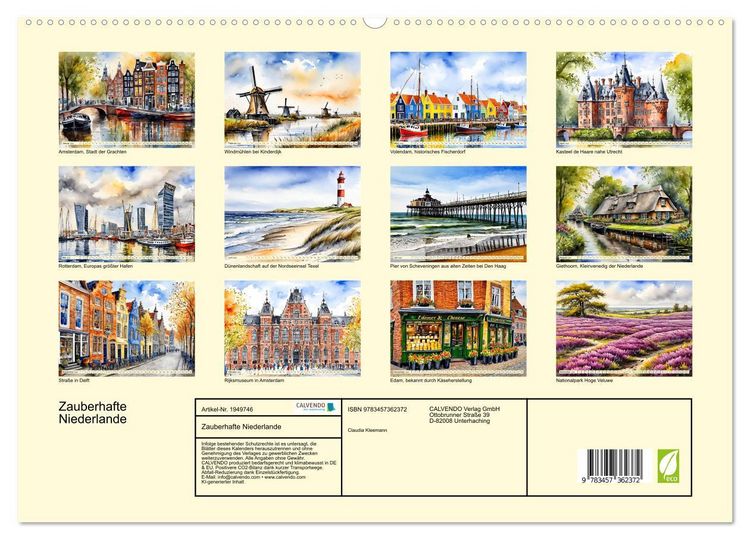 Produktbild: Zauberhafte Niederlande (hochwertiger Premium Wandkalender 2026 DIN A2 quer), Kunstdruck in Hochglanz