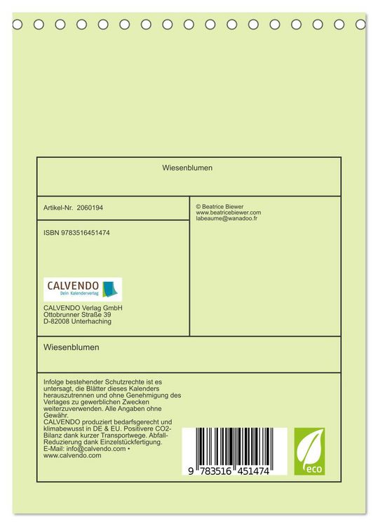 Produktbild: Wiesenblumen (Tischkalender 2026 DIN A5 hoch), CALVENDO Monatskalender