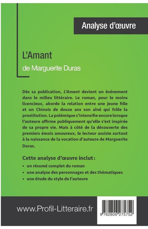 Produktbild: L'Amant de Marguerite Duras (Analyse approfondie)