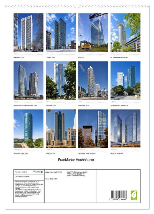Produktbild: Frankfurter Hochh&auml;user (hochwertiger Premium Wandkalender 2027 DIN A2 hoch), Kunstdruck in Hochglanz