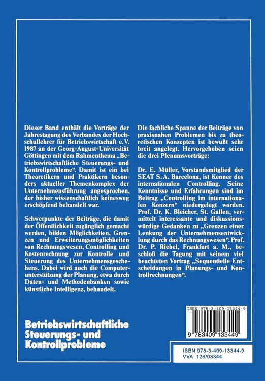 Produktbild: Betriebswirtschaftliche Steuerungs- und Kontrollprobleme