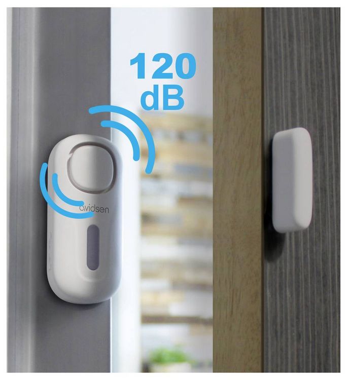Produktbild: Avidsen T&uuml;r-/Fensteralarm Wei&szlig; Set mit Fernbedienung 120 dB 100022