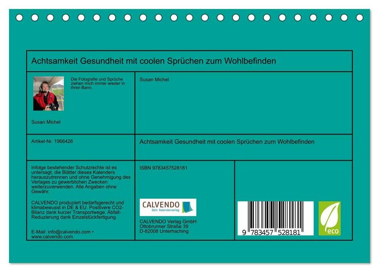Produktbild: Achtsamkeit Gesundheit mit coolen Spr&uuml;chen zum Wohlbefinden (Tischkalender 2026 DIN A5 quer), CALVENDO Monatskalender