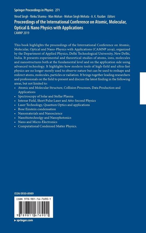 Produktbild: Proceedings of the International Conference on Atomic, Molecular, Optical & Nano Physics with Applications
