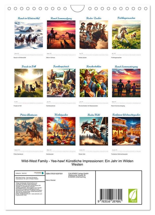Produktbild: Wild-West Family - Yee-haw! K&uuml;nstliche Impressionen: Ein Jahr im Wilden Westen (Wandkalender 2026 DIN A4 hoch), CALVENDO Monatskalender