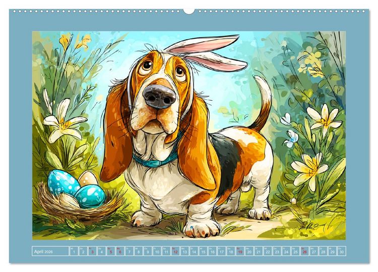 Produktbild: Basset Fun. Niedliche Hunde Cartoons zum Schmunzeln (Wandkalender 2026 DIN A2 quer), CALVENDO Monatskalender