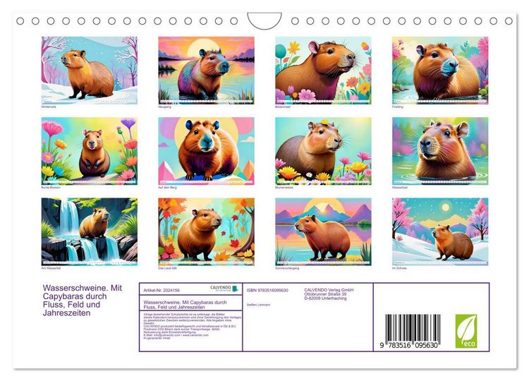 Produktbild: Wasserschweine. Mit Capybaras durch Fluss, Feld und Jahreszeiten (Wandkalender 2026 DIN A4 quer), CALVENDO Monatskalender