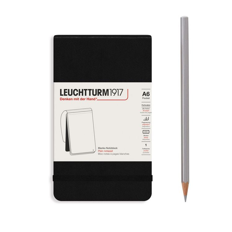 Produktbild: LEUCHTTURM1917 Notizblock Pocket (A6), Hardcover, 94 nummerierte Seiten, Schwarz, Blanko
