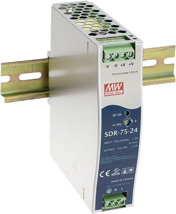 Produktbild: MW Mean Well SDR-75-12 Hutschienen-Netzteil (DIN-Rail) 12 V/DC 6.3 A 75 W Anzahl Ausg&auml;nge:1 x Inhalt 1 St.