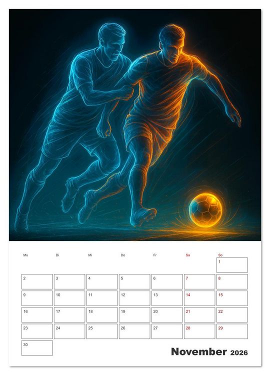 Produktbild: Vision Fu&szlig;ball Licht - Kraft - Spiel (hochwertiger Premium Wandkalender 2026 DIN A2 hoch), Kunstdruck in Hochglanz