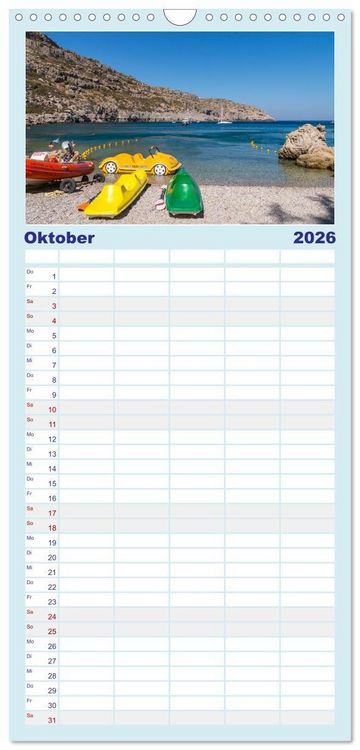 Produktbild: Familienplaner 2026 - Str&auml;nde der Insel Rhodos mit 5 Spalten (Wandkalender, 21 x 45 cm) CALVENDO