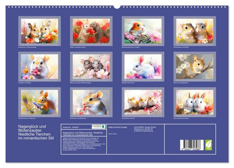 Produktbild: Nagergl&uuml;ck und Bl&uuml;tenzauber. Niedliche Tierchen im romantischen Stil (hochwertiger Premium Wandkalender 2026 DIN A2 quer), Kunstdruck in Hochglanz