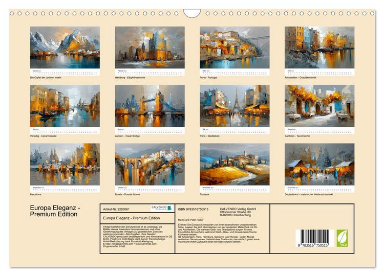 Produktbild: Europa Eleganz - Premium Edition (Wandkalender 2027 DIN A3 quer), CALVENDO Monatskalender