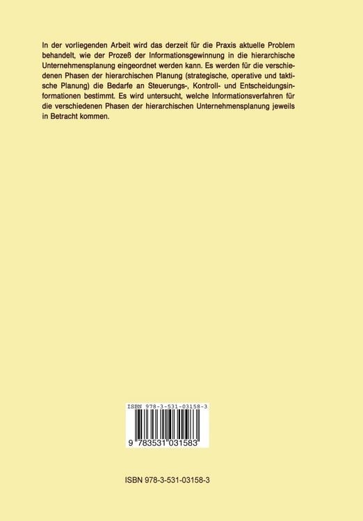 Produktbild: Hierarchische Unternehmensplanung und Informationsgewinnung