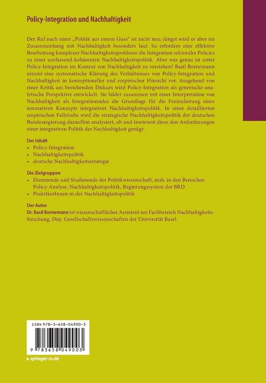 Produktbild: Policy-Integration und Nachhaltigkeit