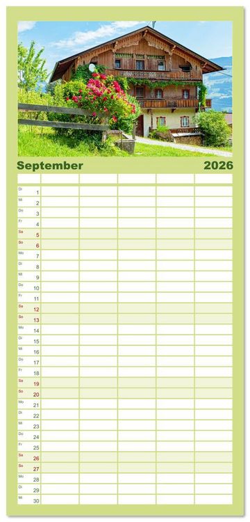 Produktbild: Familienplaner 2026 - Tiroler Bauernh&ouml;fe Mal urig, mal feudal mit 5 Spalten (Wandkalender, 21 x 45 cm) CALVENDO