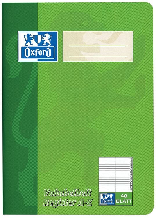 Produktbild: OXFORD Vokabelheft mit Register A5, 48 Blatt, mit Register A-Z, 90 g/m&sup2;