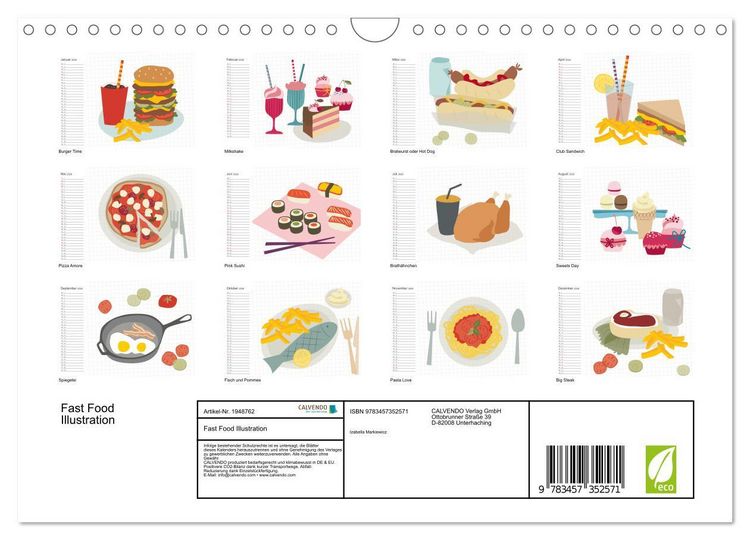 Produktbild: Fast Food Illustration (Wandkalender 2026 DIN A4 quer), CALVENDO Monatskalender