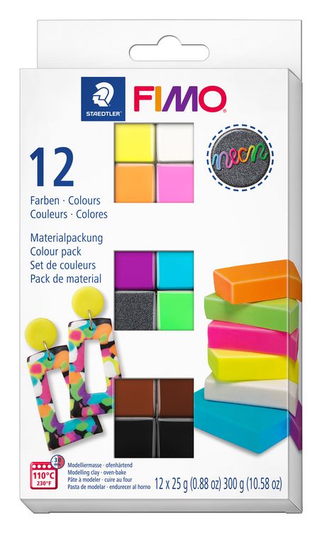 Produktbild: STAEDTLER FIMO effect 8013, ofenh&auml;rtende Modelliermasse, Neon Colours, 12 Halbbl&ouml;cken &aacute; 25 g, 8013 C12-3