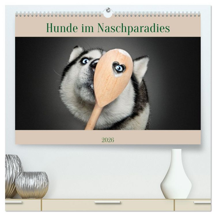Produktbild: Hunde im Naschparadies (hochwertiger Premium Wandkalender 2026 DIN A2 quer), Kunstdruck in Hochglanz
