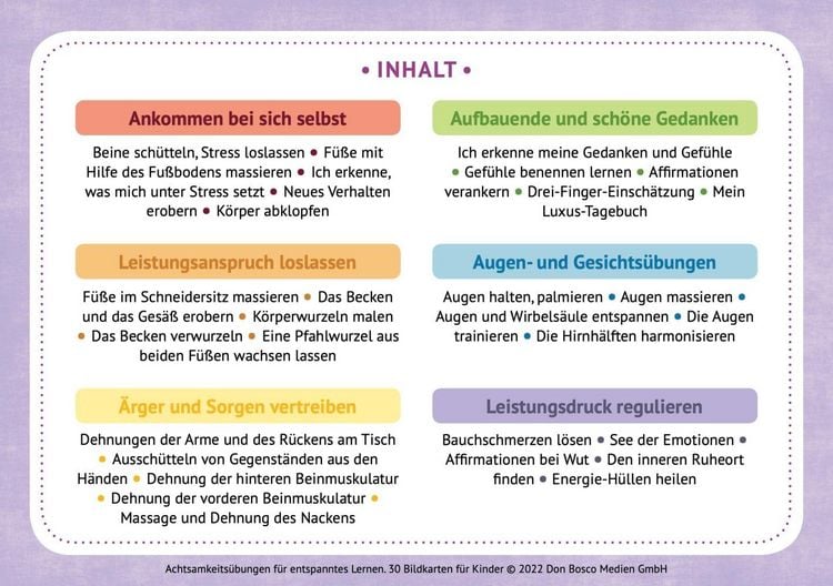Produktbild: Achtsamkeits&uuml;bungen f&uuml;r entspanntes Lernen. 30 Bildkarten f&uuml;r Kinder