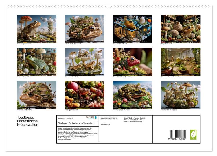 Produktbild: Toadtopia. Fantastische Kr&ouml;tenwelten (hochwertiger Premium Wandkalender 2026 DIN A2 quer), Kunstdruck in Hochglanz