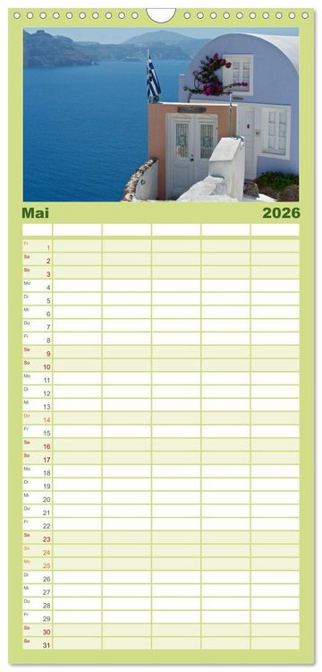 Produktbild: Familienplaner 2026 - Santorin - Perle der Kykladen mit 5 Spalten (Wandkalender, 21 x 45 cm) CALVENDO