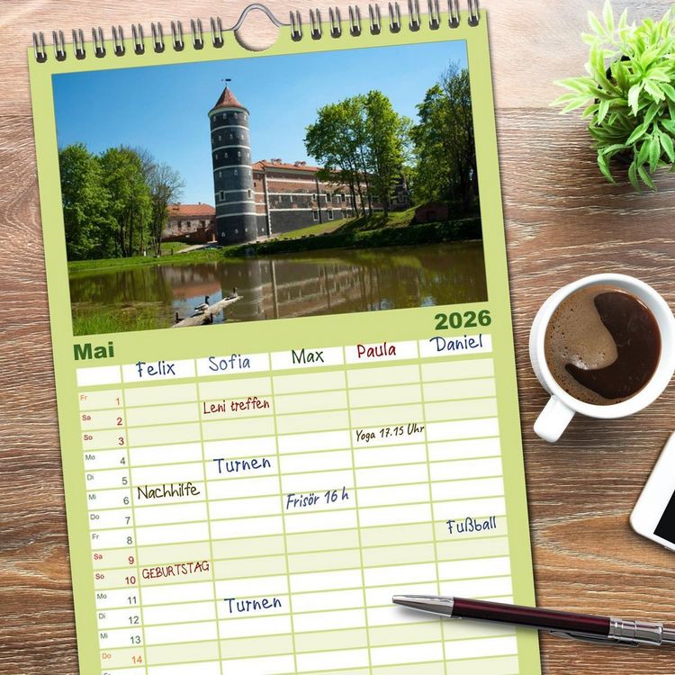 Produktbild: Familienplaner 2026 - Litauens Sch&ouml;nheiten mit 5 Spalten (Wandkalender, 21 x 45 cm) CALVENDO