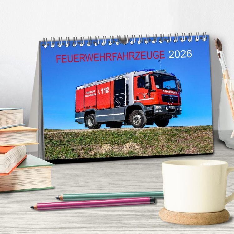 Produktbild: Feuerwehrfahrzeuge (Tischkalender 2026 DIN A5 quer), CALVENDO Monatskalender