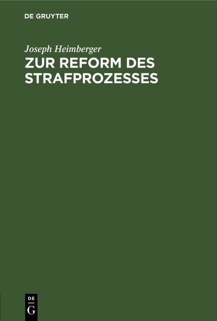 Produktbild: Zur Reform des Strafprozesses